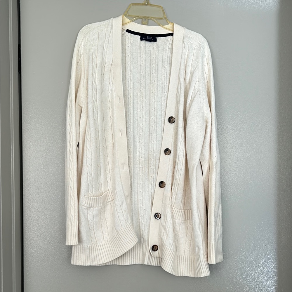 Land’s End Cream Cable Knit Wool Cardigan